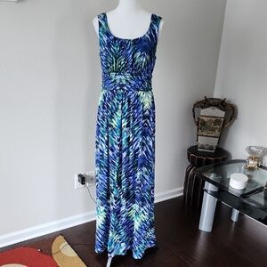 AB Studio Acid Wash Blue Maxi Flare Dress